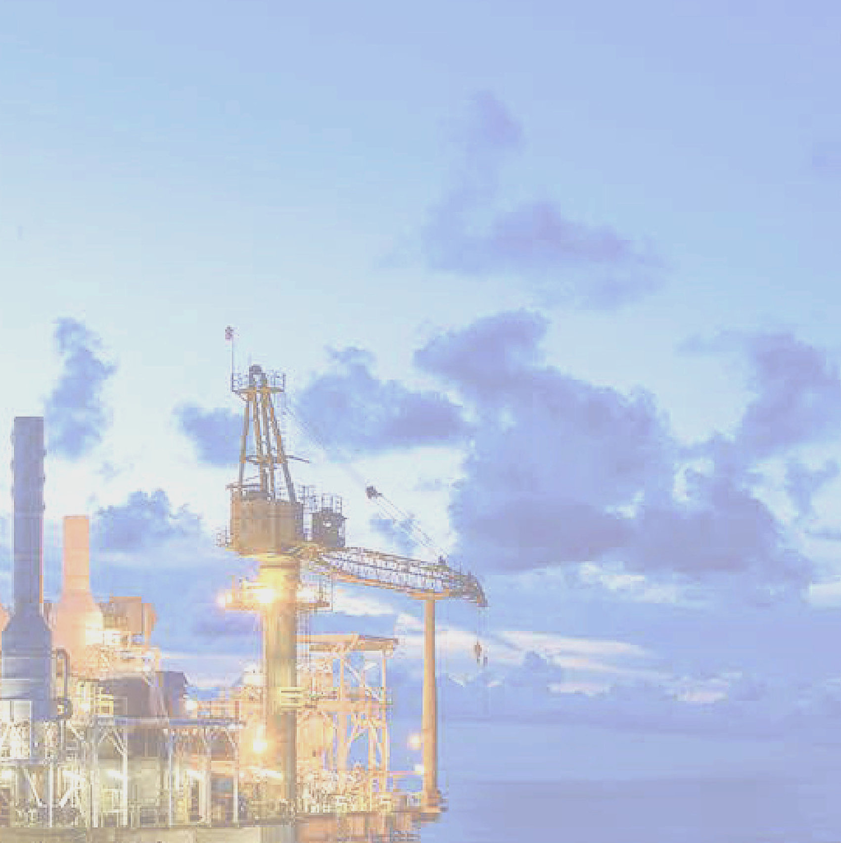 Drilling derrick and process structures at first light